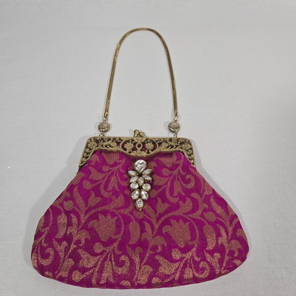 VINTAGE - ANTIQUE Bridgerton Handbags - VINTAGE - ANTIQUE Bridgerton Hipster FUCHSIA Embellished Gold Details Clutch Bag